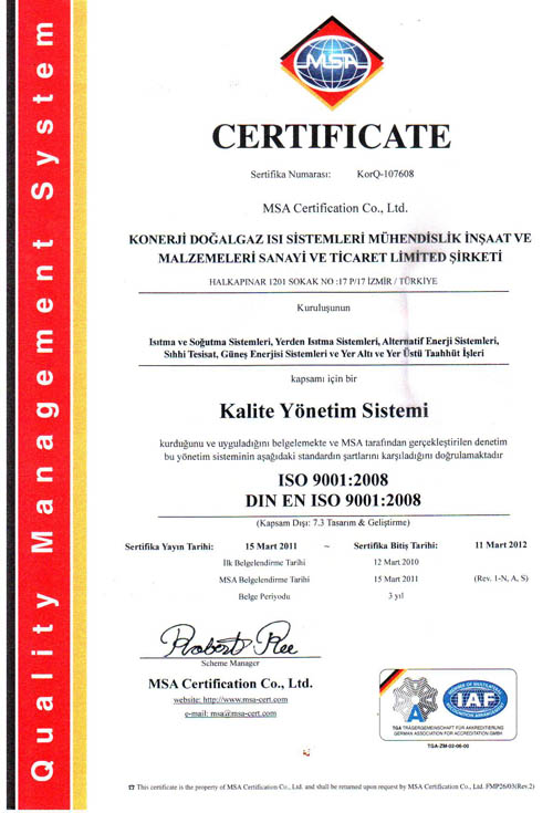 KONERJ Mh.Ltd. kalite ynetim sistem belgesi
