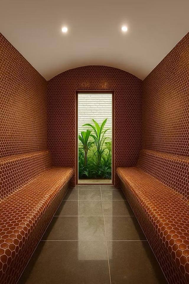 buhar odas� cam mozaik ile kaplan�r