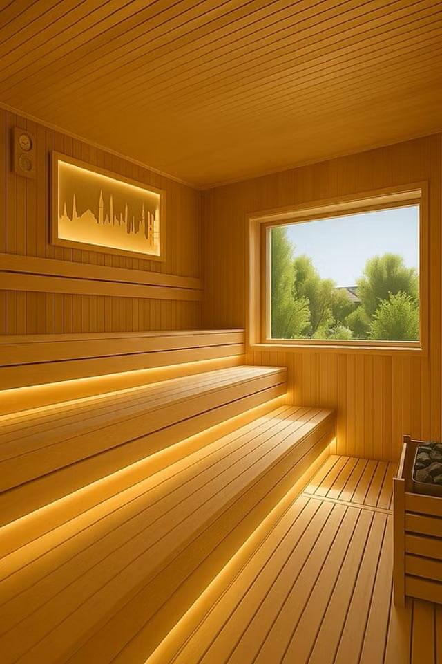 saunalarda �s�tma elektrikli sauna sobas� ile yap�l�r. sauna imalat�nda budaks�z ah�ap kullan�l�r.